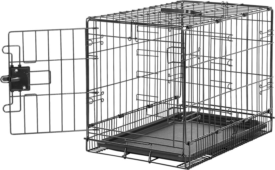 Amazon Basics Durable, Foldable Metal Wire Pet Crate with Tray, Portable and Sturdy for Travel, Single Door, Divider Panel, Perfect Size for Small Dogs, 22 x 13 x 16 in, Black