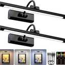 2 Pack Picture Lights for Wall 6000mAh - 16" Black Cordless Battery Powered Wall Mount Sconce with Dimmable Remote for Gallery Wall & Art Decor, 16IN 2Pack