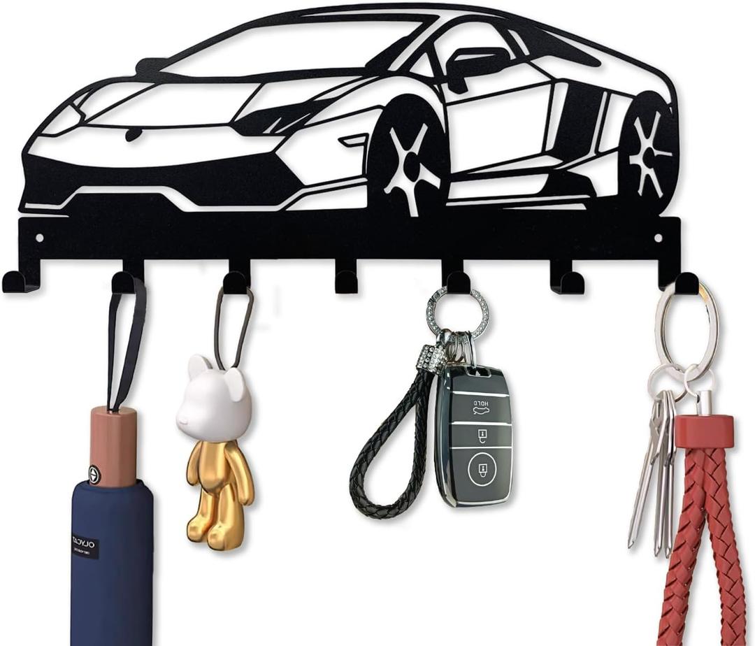 2 x Metal Car Key Holder for Wall,Metal Key Organizer Wall Decorative with 7 Hooks,Black Wall Mount Key Holder for Entryway,Front Door,Hallway,Office