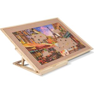 Becko US Puzzle Board with 4 Angle Adjustable Bracket/Stand, Wooden Puzzle Table with Premium Smooth Flannel Surface, Lightweight & Portable, Used Horizontally/Vertically for 1500 Piece Jigsaw Puzzles