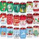 18 Pack Christmas Can Cooler Sleeves Beer Drink Can Bottle Cooler Sleeves Cooler Collapsible for Christmas Holiday Party Decorations Supplies Favors (Red Green)