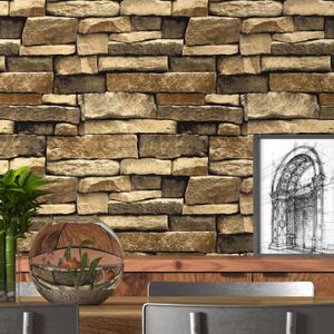 2 x Peel and Stick Wallpaper Brick Stone wallpaper 17.7 " x 118 " Self-Adhesive Wallpaper Stone Contact Paper 3D Wall Paper Stone Brick Textured Vintage Removable Wallpaper for Fireplace Kitchen Vinyl