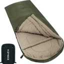 Cold Weather Sleeping Bag 100% Cotton Flannel XXL for Adults Big and Tall,Free Compression Sack (90" x 39" Right Zip, 20F Green)