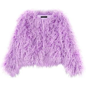 Women's Shaggy Faux Fur Outwear Coat Jacket Long Sleeve Warm Winter (XX-Large, Light Purple)