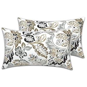 LVTXIII Outdoor Lumbar Pillow Covers 12"x20", Covers ONLY, 2 Pack 30x50cm Lumbar Cushion Cover with White Piping for Home Patio Garden Sofa Bench, Dailey Tan