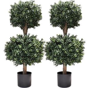 3Ft-35'' Artificial Boxwood Double Ball Topiary Trees,2PACK Faux Topiaries Tree Store Garden Indoor&Outdoor for Porch Home Decor
