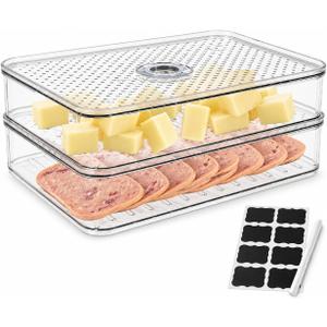 2 Layers Cheese Lunch Meat Storage Container for Fridge,Deli Food Storage Container with Lids,Refrigerator Organizers and Storage for Cheese,Cold Cuts, Bacon,Ham,Sandwich Meat Keeper