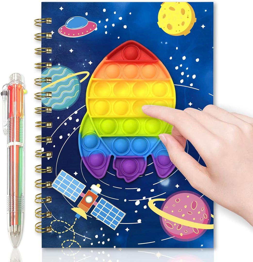 Pop Notebook for Kids, Fidget Boys Diary Journal 8.3x5.7 Inches 160 Lined Pages with 6 Multicolor Pen Spiral Journal for Teenage School Writing Drawing Pop Rocket It Gifts Stuff Age 6 8 10 12
