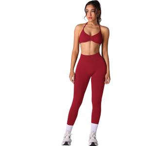 ABOCIW Workout Sets for Women 2 Piece Seamless Halter Sports Bra Scrunch Butt High Waist Leggings Gym Yoga Outfits (Red, S)