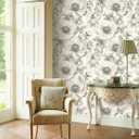 Gray Floral Peel and Stick Wallpaper Vintage Wallpaper Self-Adhesive Vinyl Wall Paper for DIY Home Decor 17.7in x 118in
