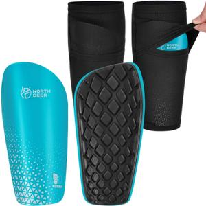 Northdeer Soccer Shin Guards for Kids Adults. Sleeves with Optimized Insert Pocket - Protective Soccer for Boys Girls Men (S (under 4'7"), Shin Pads 1 Pair + Sleeves 1 Pair, Blue)