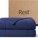 REST Evercool Cooling Comforter, Full/Queen, Blanket for Hot Sleepers, All Season Bedding to Keep Cool for Night Sweats, Breathable Lightweight Blanket, 90"x90" Inches, Midnight Blue