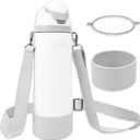 SITKOL Silicone Boot Set for Owala Water Bottle - 24 oz, Fits Owala Tumbler & FreeSip, Non-Slip Sleeve, Shoulder & Handle Strap, Perfect for Sports, Travel & Hiking (24 Ounces, White)