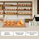 Cookie Serving Tray with Lid Dessert Case Display with Bamboo Tray & Roll Top Food Clear Cover, 20.5x13x6in Rectangle Cake Stand for Bakery, Bread Shop, Kitchen, Birthday, Wedding, Buffet