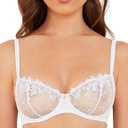 Wingslove Women's Sexy Lace Bra Demi Sheer Mesh Balconette See Through Bralette Unlined Underwire Embroidered (34D, White)