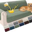 Velvet 100% Waterproof Couch Cover for Dogs Washable Sofa Covers for 3 Cushion Couch Pet Friendly Sofa Slipcovers Set Non Slip Quilted Furniture Protector with Pockets (Large, Sage)