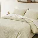 King Comforter Set in CreamVintage Farmhouse Cotton Comforter Stone Washed, Jacquard Bedding Sets 3 Pieces (1 Comforter, 2 Pillow Shams)