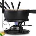 Artestia Cast Iron Fondue Pot Set for Cheese & Chocolate, Fondue Set for 6 with Burner & 6 Forks, Swiss Fondue Pot for Party, Family & Gift, Black