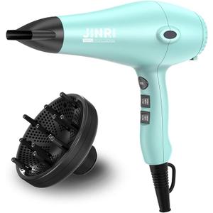 Ionic Hair Dryer 1875w, Fast Dry Low Noise Professional Salon Blow Dryer, Pro Ion Hairdryer with Diffuser/ Concentrator for Curly, Straight (Mint Green)