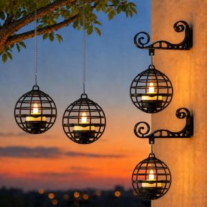HL Solar Lanterns Outdoor Waterproof, 3-in-1 Plastic Hanging Lantern (Hanging/Standing/Hook), Solar Powered LED Tea Lights Candles for Patio Garden Backyard Tree Fence Porch Deck, Auto On/Off, 4-Pack