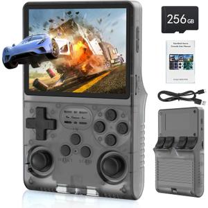 FVBADE[30000 in 1 R40S PRO Handheld Game Console 3.5 inch IPS Screen Mini Retro Console 3800mAh Portable Pocket Arcade 45+ Mainstream Emulator 256G TF Card Transparent.(Black)