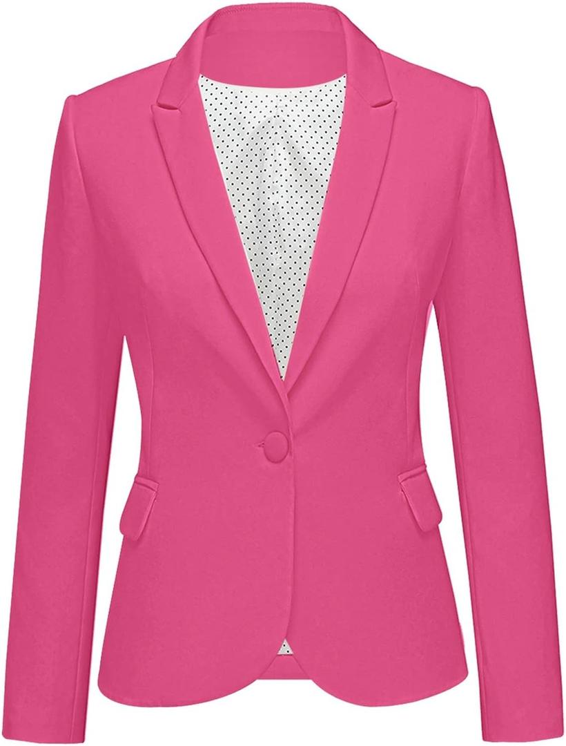 luvamia Women's Long Sleeve Formal Notch Lapel Button Down Blazer Pockets Jacket (Large, Hot Pink)