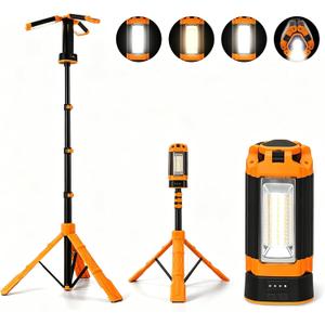Rechargeable LED Camping Light with Tripod Stand, 2700 Lumen Portable Work Light, IP65 Waterproof Magnetic Base Light for Outdoor Camping, Garage, Repair,Black (Orange)