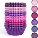 qiqee 300 Counts Cupcake Liners Cupcake Cups Food Grade 6 Solid Pink Purple Colors Cupcake Papers Muffin Baking Cups Cupcake Wrappers (Standard Size)