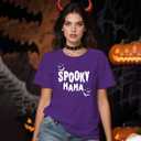 Halloween Shirts for Women Spooky Mama T-Shirt Funny Leopard Cobwebs Crewneck Tee (Purple, S)