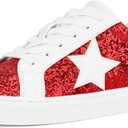 PARTY Women's Fashion Sneaker Lace Up Low Top Comfortable Cushioned Walking Shoes (8, Red Glitter)