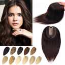 Real Human Hair Toppers for Women with Thinning Hair - Silk Base Crown Topper, No Bangs, Clip-in, 12 Inch #2 Dark Brown