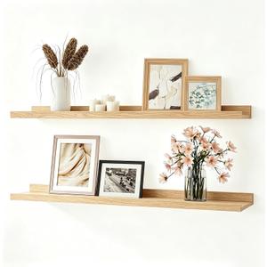 Oak Floating Shelves for Wall Decor, 30 in Shelf with Lip, 2 Set, 29.9in