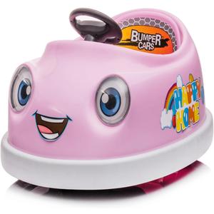 12V Bumper Car for Kids, 6-in-1 Electric Bumper Car with Pushrod Dinner Plate,USB Music,Rocking Horse Mode,Bumper Car Mode,cart Mode, 6 ModeDining Car Mode,for Kids Age1+ Pink