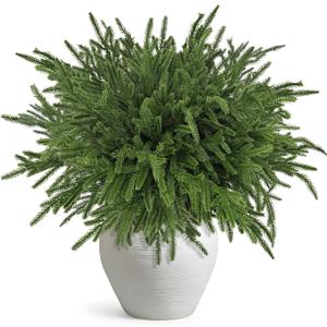 16 Pcs Christmas Norfolk Pine Branches 18.5", Faux Norfolk Pine Stems Real Touch Artificial Pine Branches Realistic Christmas Evergreen Stems Faux Spruce for Vases Fillers DIY Holiday Decor