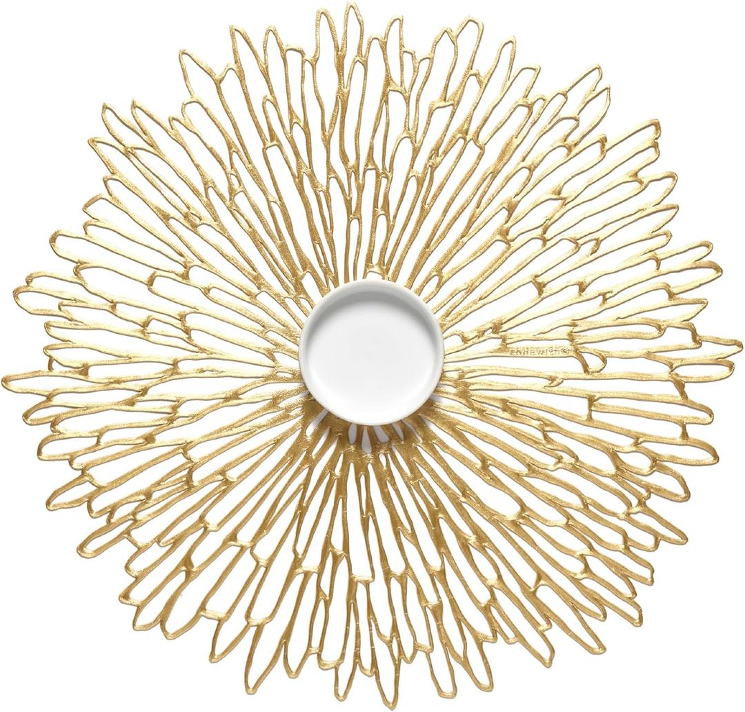 Chilewich Set of 8 - Pressed Bloom Placemats in Gilded- Easy Care Openwork Table Mats - Indoor/Outdoor - 15.7" x 15.2" Round Chargers