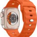 MoKo Ocean Band Compatible with Apple Watch Ultra 2 Band 49mm 46mm 45mm 44mm 42mm for Men Women, Silicone Replacement Strap Sport Wrist band for iWatch Series 10 9 8 7 6 5 4 SE Ultra 2, Orange