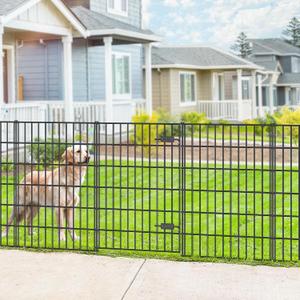 FOREHOGAR Metal Garden Fence with Gate 40in (H) x 11.7ft (L), 1 Gate + 4 Panels Dog Fence Border Fence Animal Barrier, No Dig Garden Fencing for Yard Flower Bed Lawn Patio Outdoor, PIN402805G Black