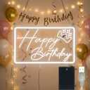 Happy Birthday Neon Sign – 16x9.8in 3D Carving LED Neon Light with 10-Level Dimming, USB/Battery Powered Light Up Sign for Birthday Party Decorations and Backdrop Wall Décor