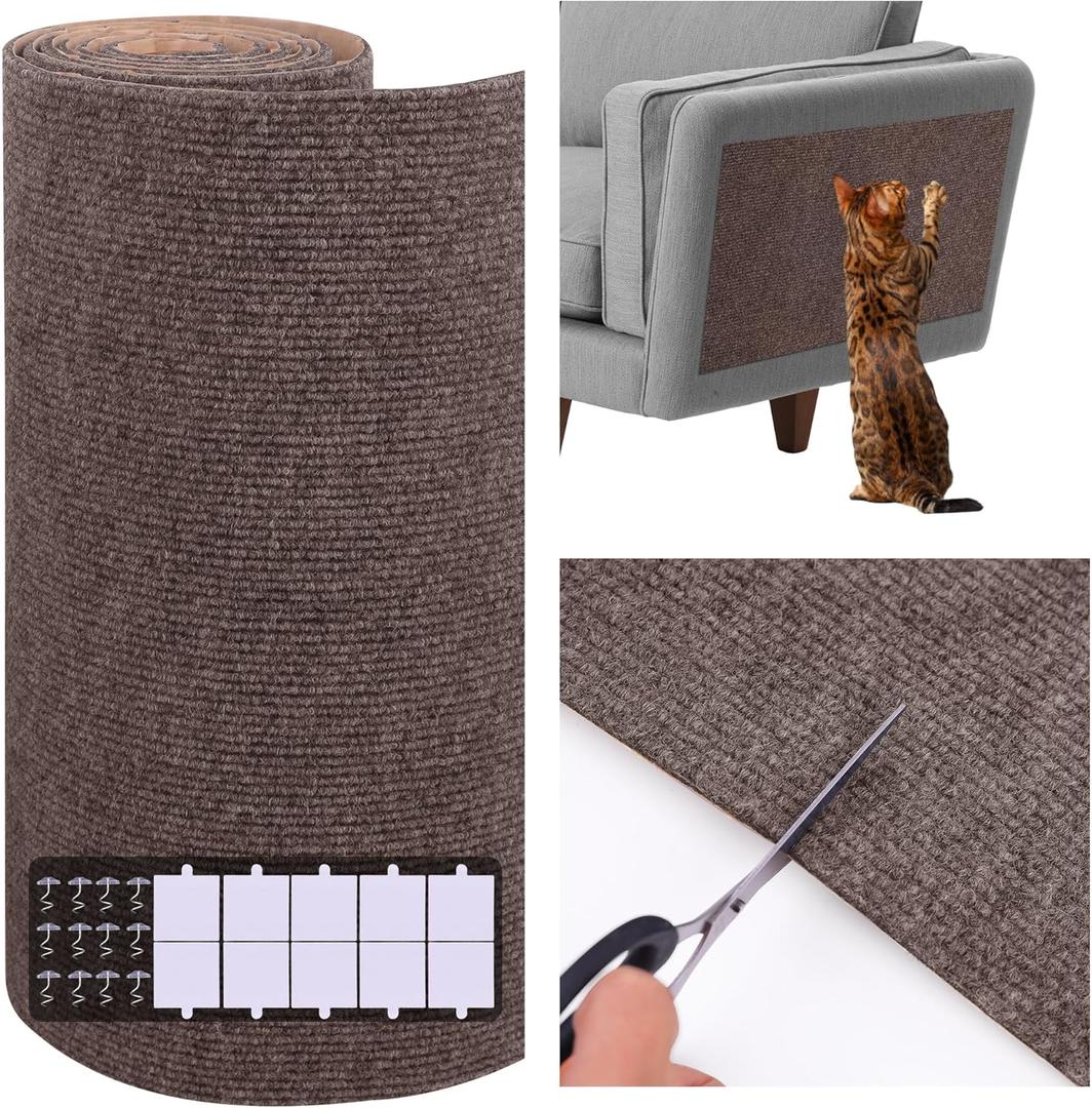 15.7'' x 39.3'' Cat Scratch Furniture Protector Adhesive Trimmable Cloth Couch Anti-Scratch Cover DIY Climb Couch Protector from Cat Claws, Covering Cat Tower, Replacement PadsBrown