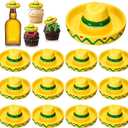Thenshop 24 Pcs Mini Mexican Hat Plastic Sombrero Bottles Topper Mini Serapes Bottles Beer Poncho Cover for Mexican Fiesta Decorations Cinco De Mayo Party Decoration