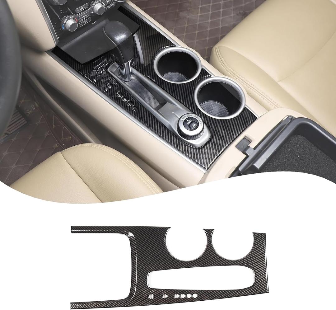 Gear Shift Panel Cover Trim Compatible with Nissan Pathfinder 2013-2018 ABS Center Control Gear Shift Anti-Scratch Panel Frame Trim Cover Accessories (Carbon fiber pattern (without seat heating))