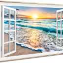 DUN HUANG ART Wave Canvas Wall Art Sunset Ocean Canvas Wall Art for Bedroom Decor - Beach Sunset Ocean Nature Pictures - Stretched Seascape Giclee Artwork with Frame- Ready to Hang - 16x24 inches