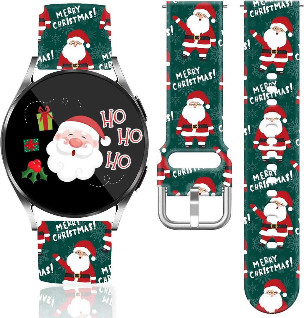 20mm Holiday Christmas Halloween Thanksgiving Watch Band Compatible with Samsung Galaxy Watch 7/6/5/4 40mm 44mm/Watch 6 Classic 43mm 47mm/Watch 5 Pro 45mm/Watch 4 Classic/Active 2 Smartwatch Replacement Strap (Merry Chirstmas Santa)