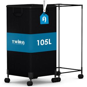 Twira Laundry Basket with Wheels 105L Black x1