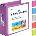 3 Inch Binder 3 Ring Binders Purple, Slant D-Ring 3 Clear View Cover with 2 Inside Pockets, Heavy Duty Colored School Supplies Office and Home Binders  by Enday