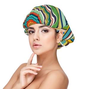 Soft Satin Bonnet for Women Sleeping - Striped Print,Adjustable and Breathable Night Sleep Cap for Long Hair Ideal for Bedtime, Hair Care, and Sleeping Comfortably Black, 8 pcs