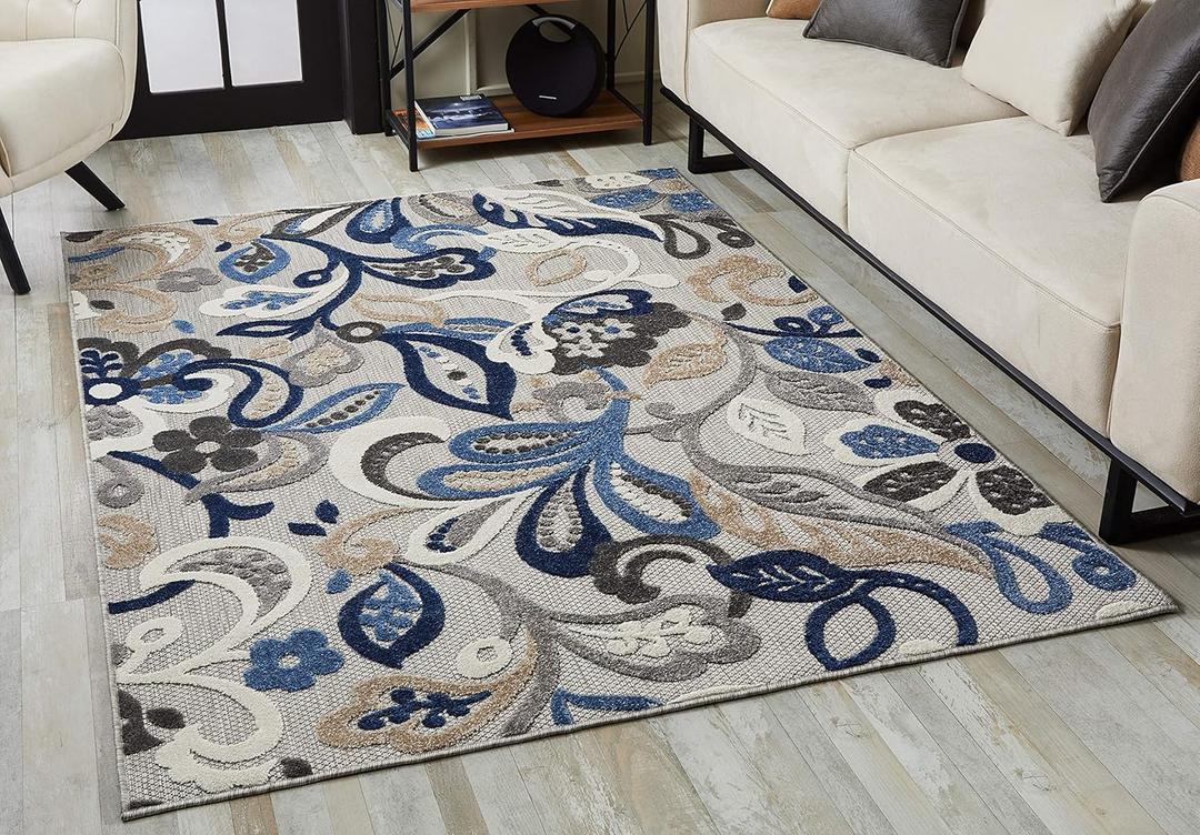 KAS Rugs Calla Grey/Blue Leila Plush Accent Rug, 2'2 x 4'