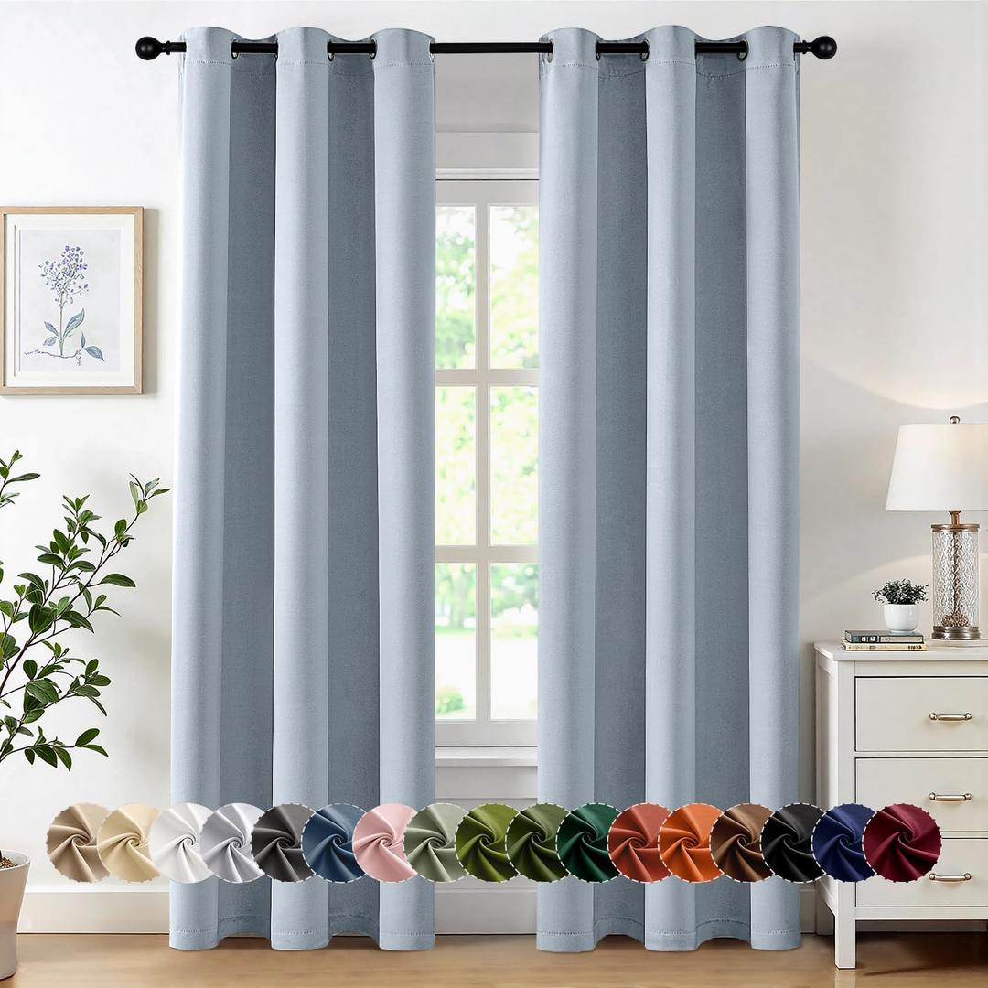 MIULEE Blackout Curtains for Bedroom Living Room 2 Panels, Thermal Insulated Room Darkening Drapes Grommet Noise Reducing Light Blocking Window Treatments 84 Inches Long 40x84 Inch Light Blue