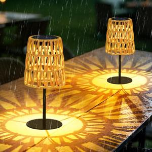 2pcs Outdoor Table Lamp: Rechargeable LED Solar Lantern for Garden Yard, Waterproof Solar Lights Outdoor Cordless Table Rattan Lamp, Small Deck Lamp for Balcony Patio,Gift for Women Mother Days