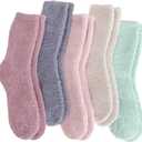 Fuzzy Socks Warm Fluffy Winter Cozy Thick Plush Slipper Sleep Comfy Crew Socks for Women & Men 5 Pairs (Medium, Pink/Grey/Green/Beige)